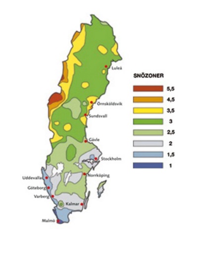 Karta över Snözoner, Sverige 